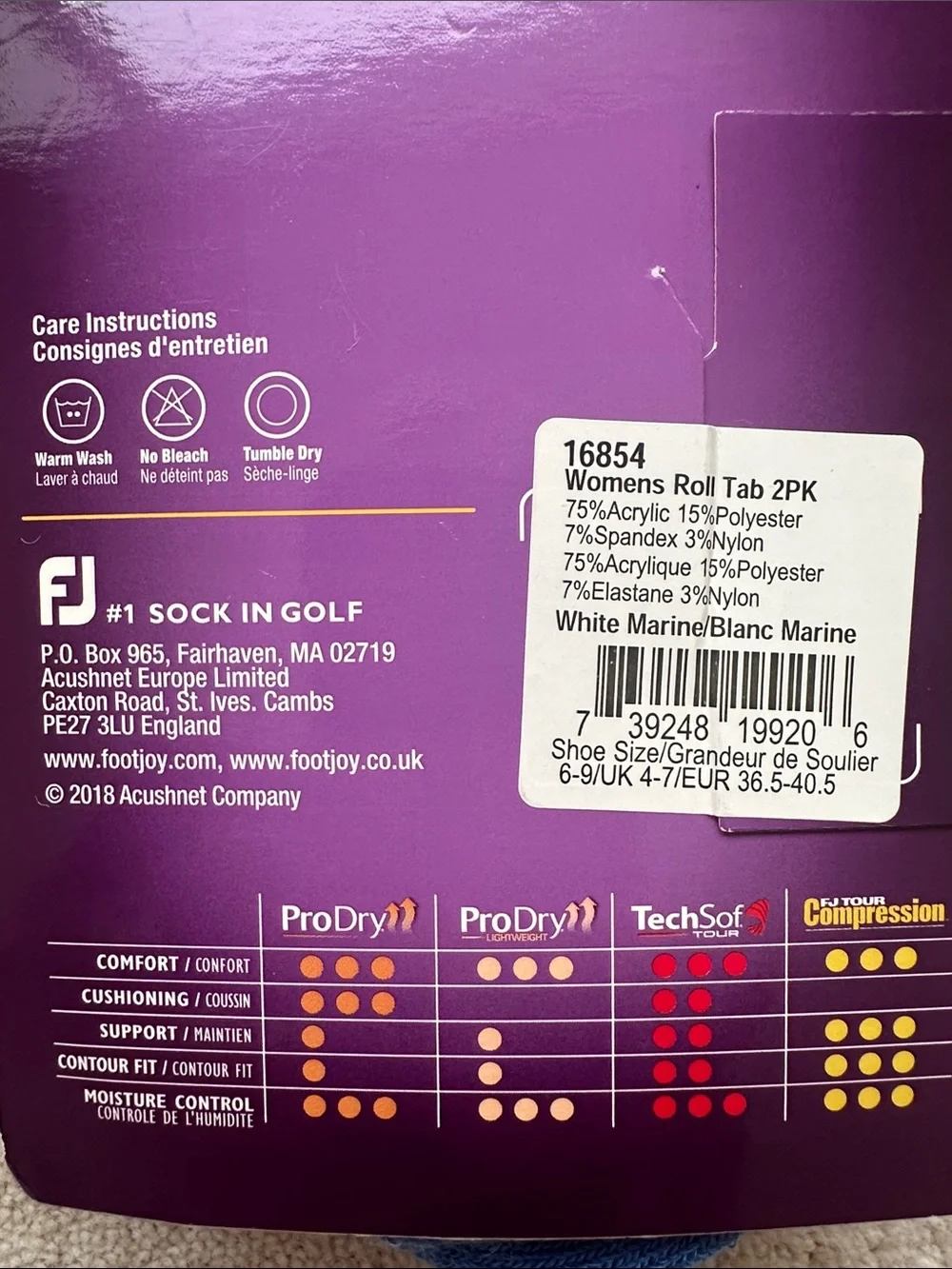 2 Pack FootJoy ProDry Advanced Golf Comfort Socks Cushioned Marine Blue Size 6-9